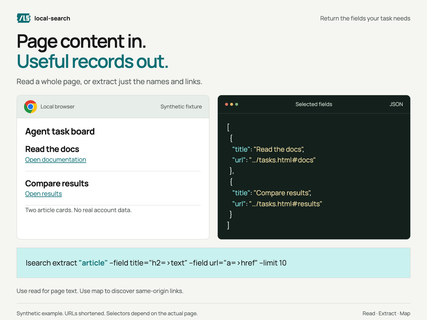 Example task cards become title and URL records.